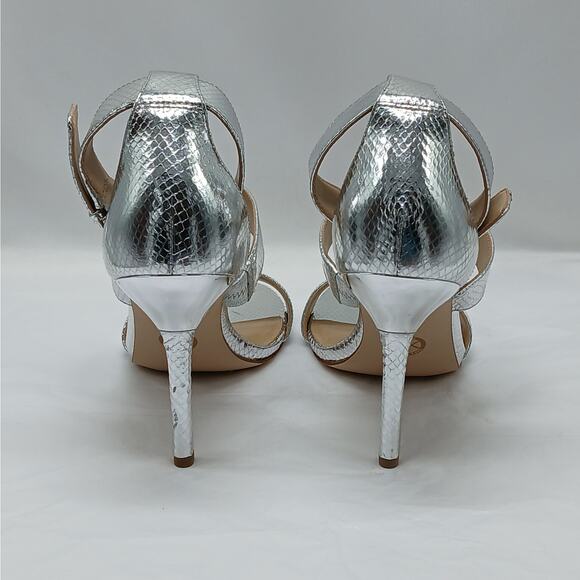 Michael Michael Kors Amal High Heel Shoes Womens 9M Silver Metallic Sandals - Picture 4 of 14